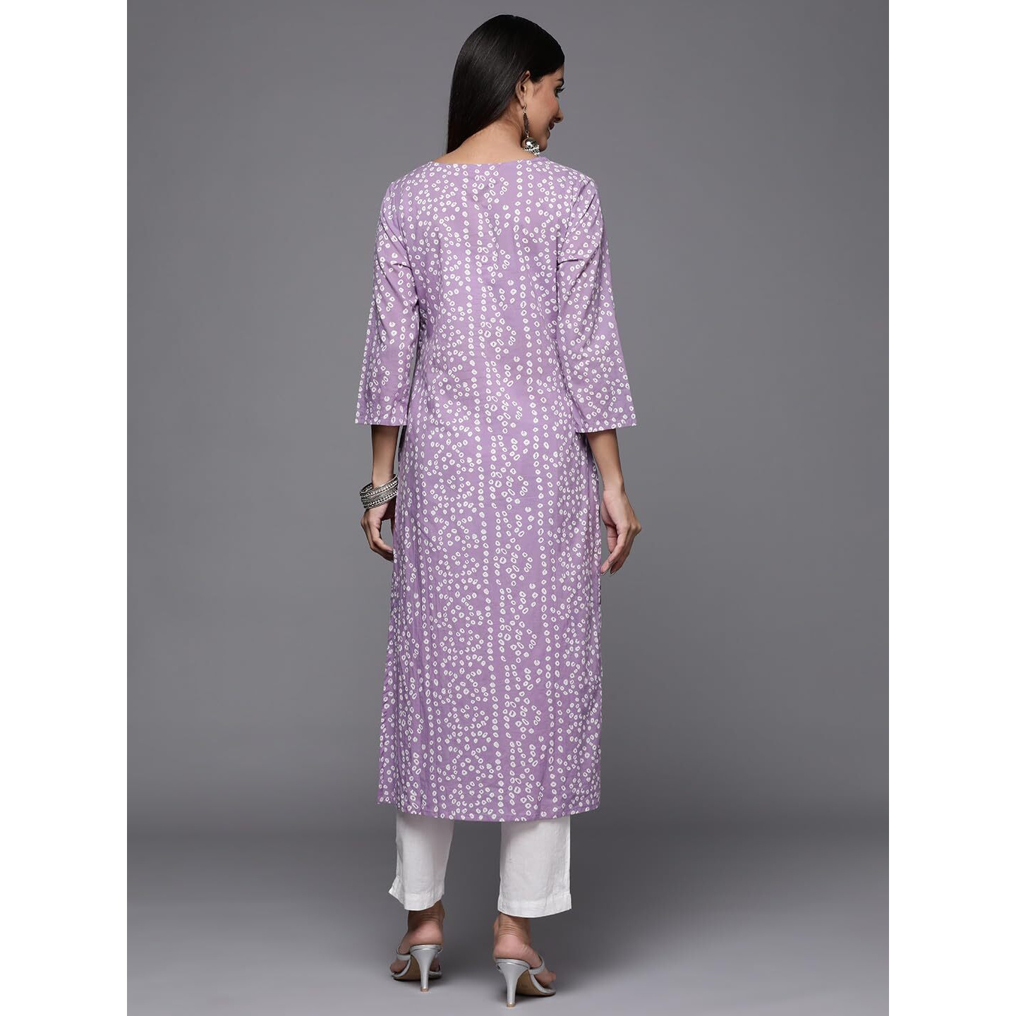 Varanga Women's Cotton Printed Regular Kurta (VKUR448_Lavender