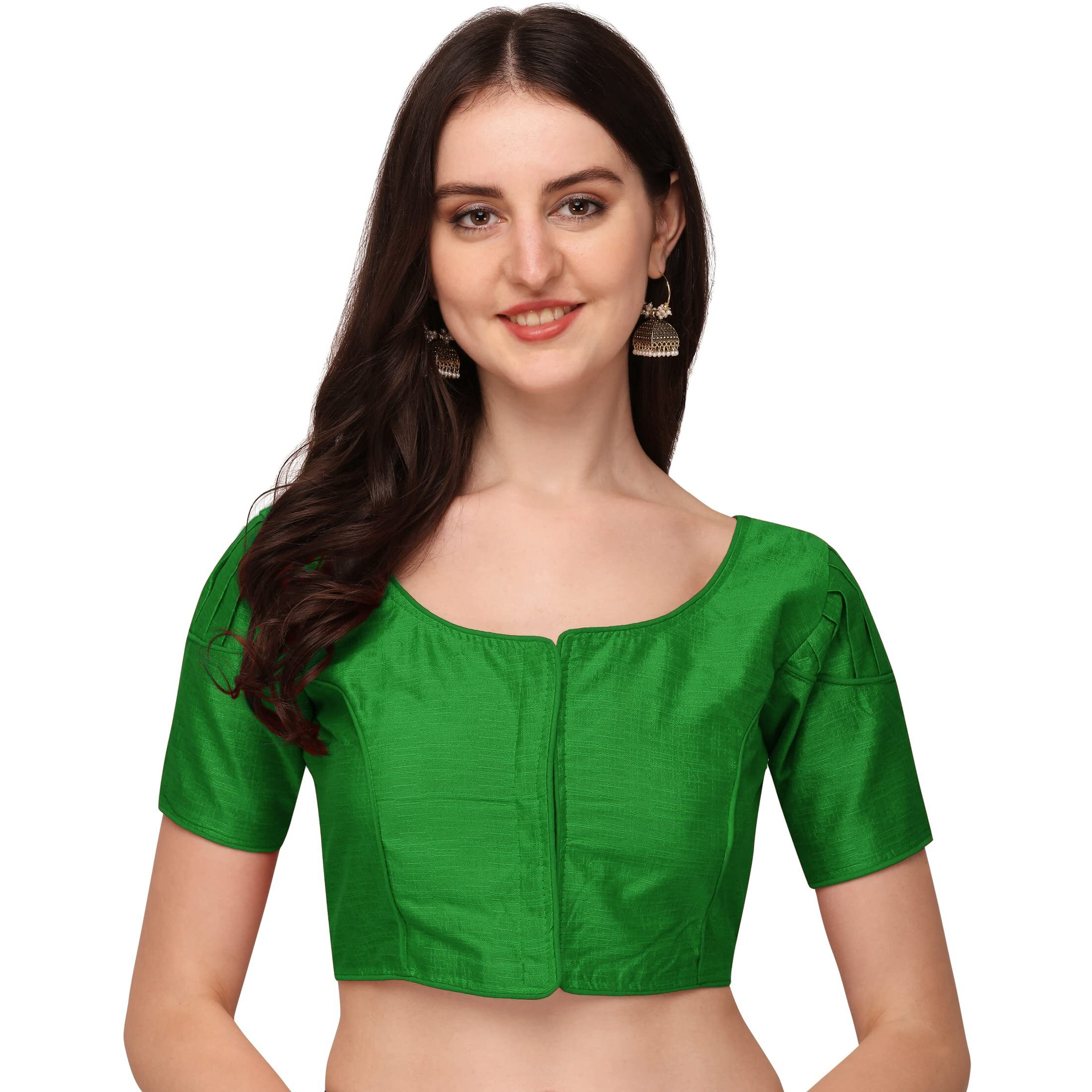 Pujia Mills Women's Silk Shoulder Puff Sleeve Readymade Saree Blouse