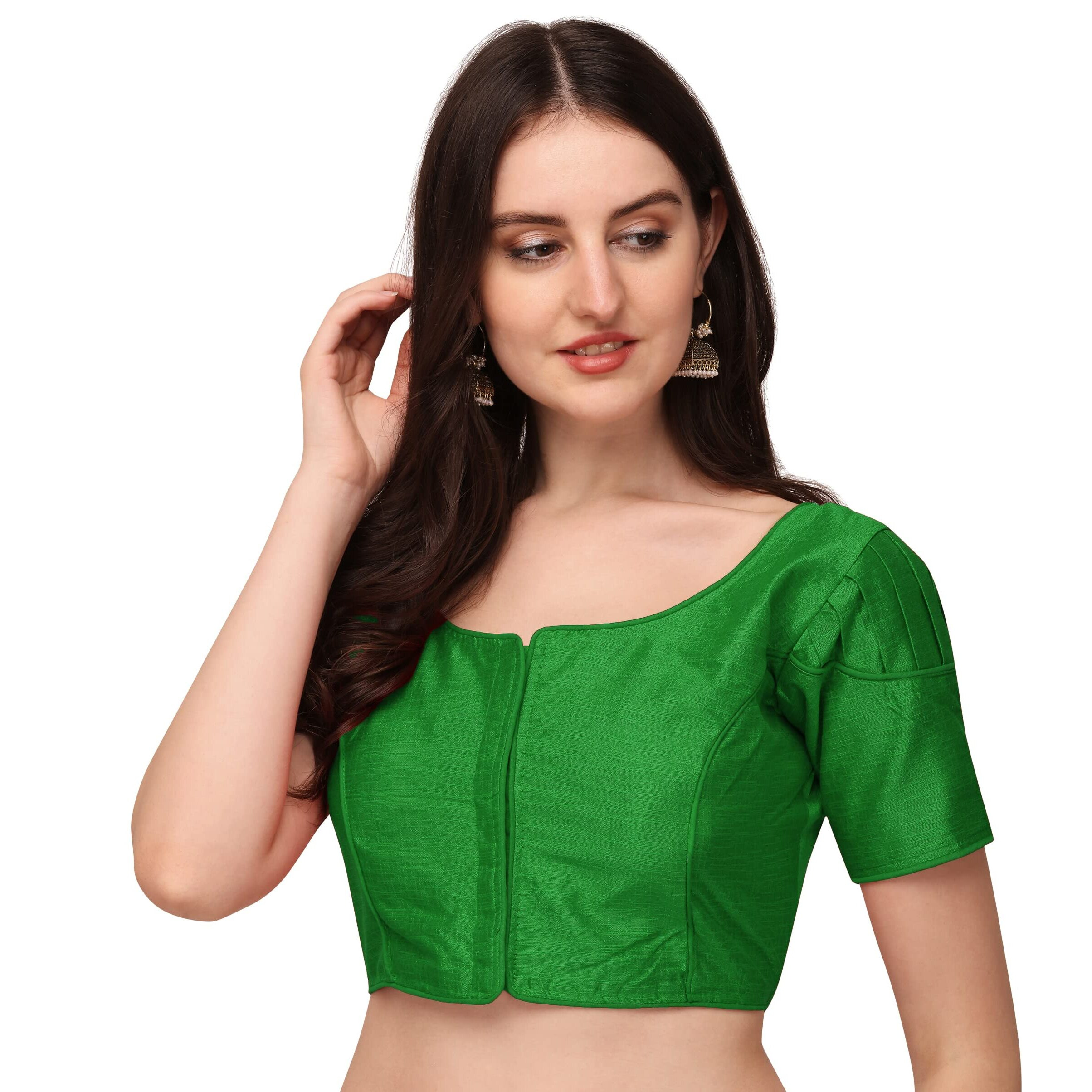 Pujia Mills Women's Silk Shoulder Puff Sleeve Readymade Saree Blouse