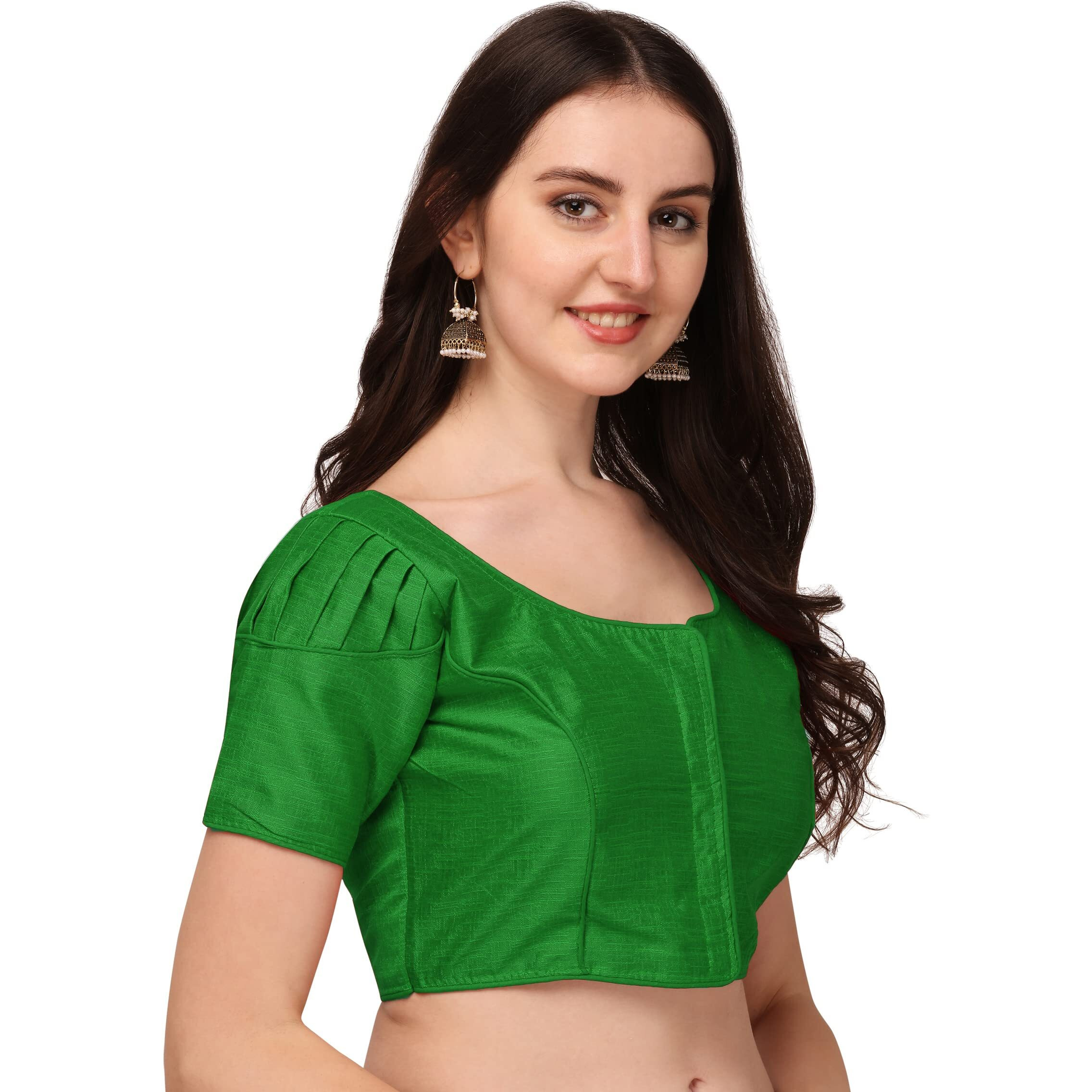 Pujia Mills Women's Silk Shoulder Puff Sleeve Readymade Saree Blouse