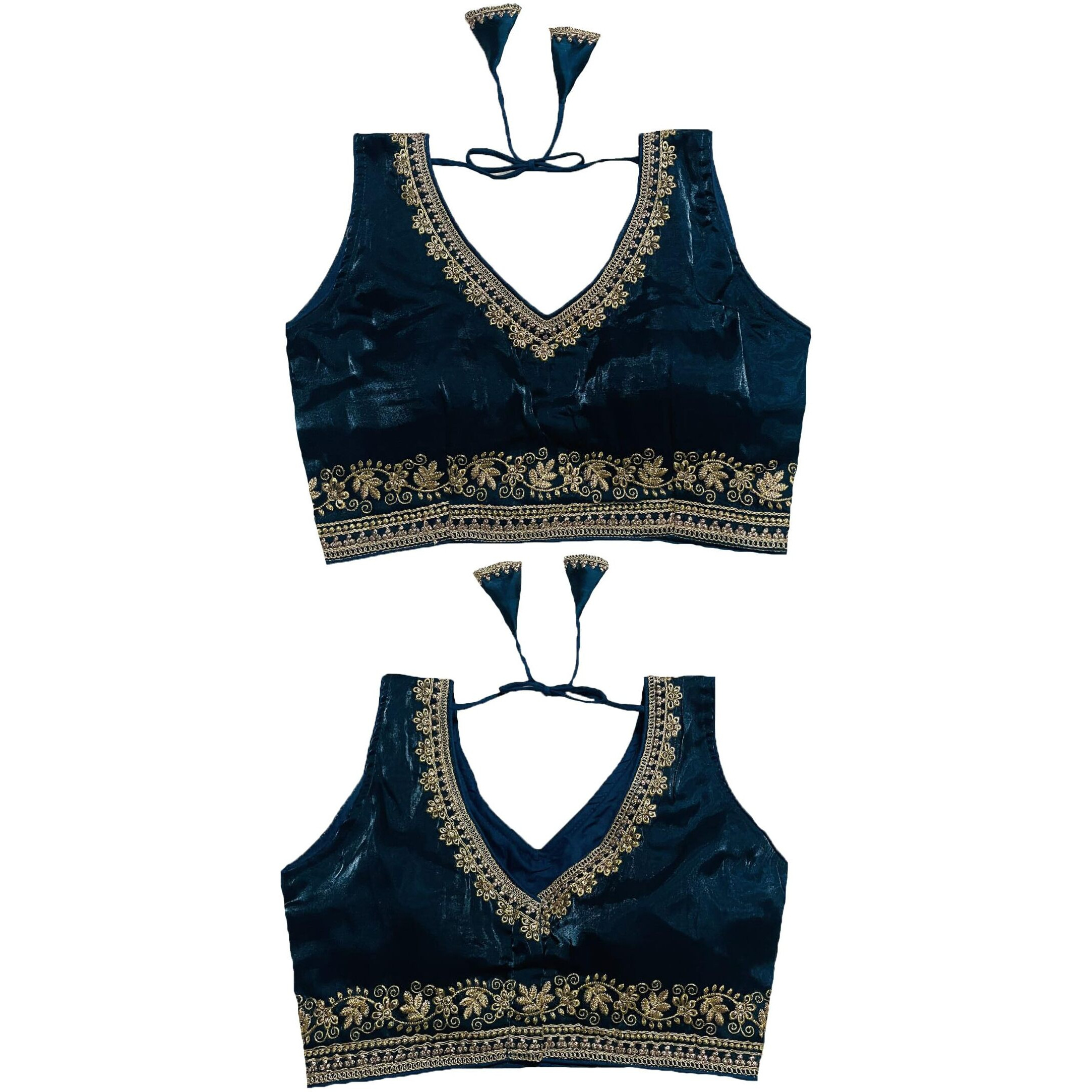 Vihu Fashion Women's Readymade Sleeveless blouseIndian Ethnic Designer Blouse Jimmy Choo Fabric Embroidered V Neck Blouse Back Hook Open Saree Fancy Blouse (Morpeach, 34)