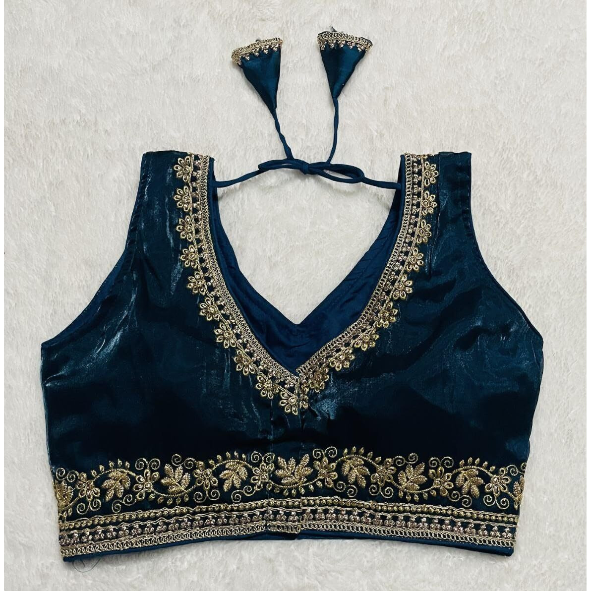 Vihu Fashion Women's Readymade Sleeveless blouseIndian Ethnic Designer Blouse Jimmy Choo Fabric Embroidered V Neck Blouse Back Hook Open Saree Fancy Blouse (Morpeach, 34)