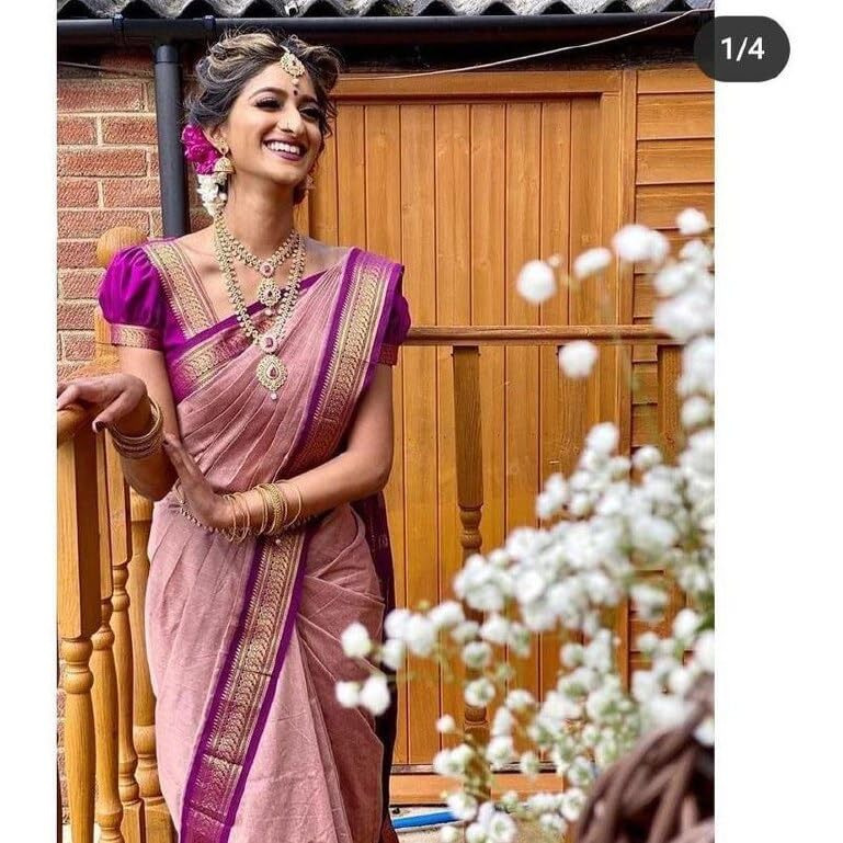 Flosive Women's Kanjivaram Silk Saree With Handloom Weaving Work With Blouse Piece (PURPLE)