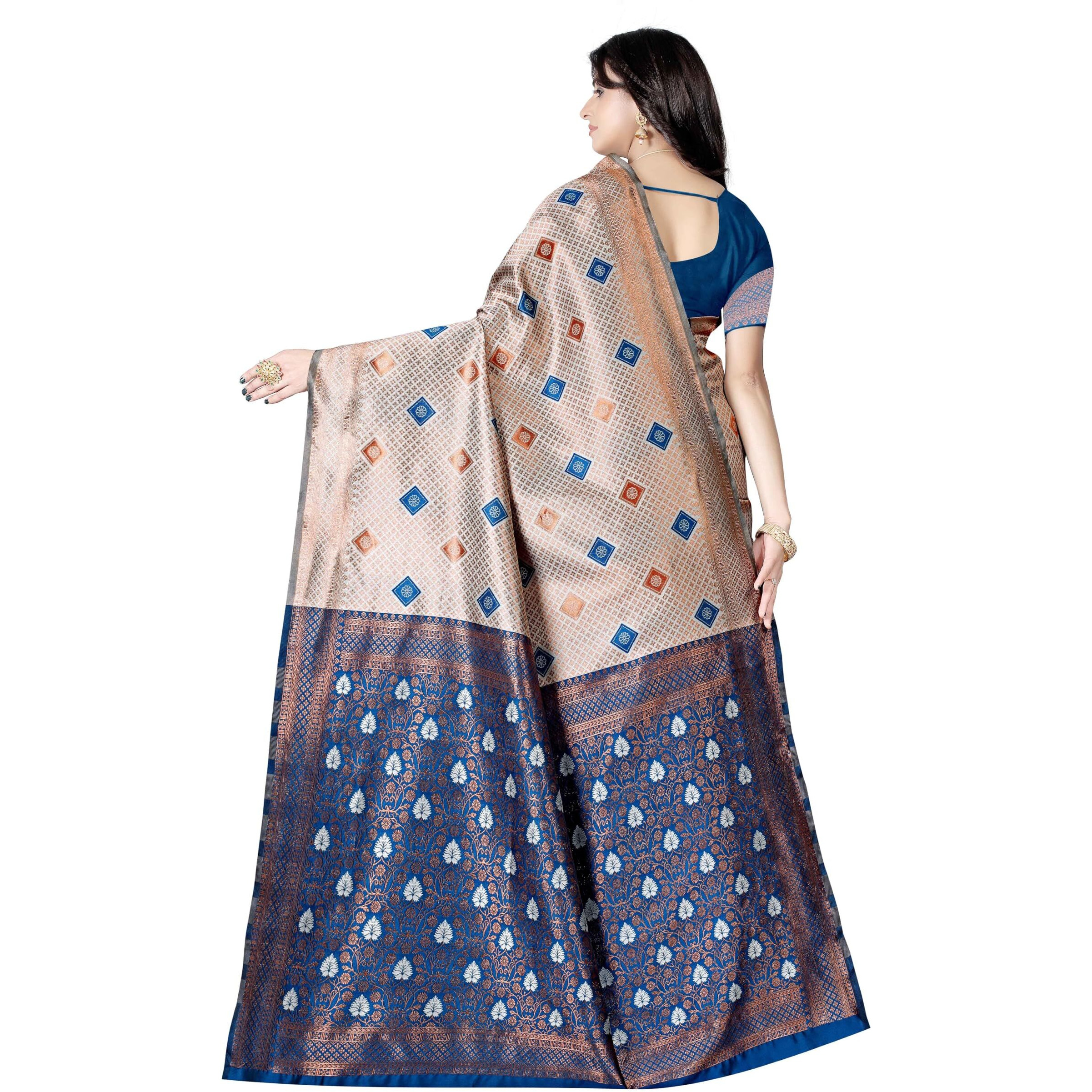 Sugathari Women's Banarasi Saree Pure Kanjivaram Silk Soft new ladies 2024 Design Wear Pattu Sarees Latest Cotton Party Sari collections With Blouse Piece for Wedding sadi (PARI-186-FIROZI)