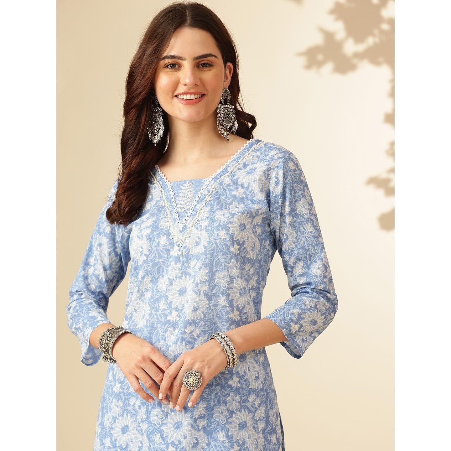Nermosa Women Printed Kurta and Pant Set With Dupatta (IN, Alpha, XL, Blue)