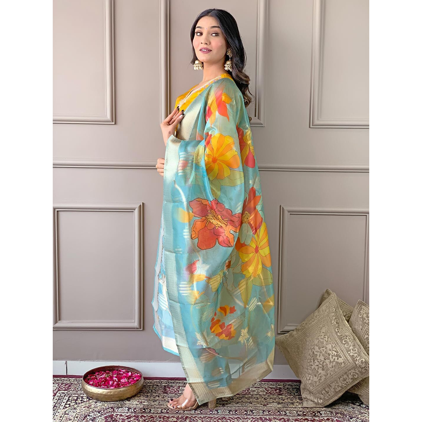 Naixa Women's Yellow Jacquard Viscose Embroidered Straight Kurta with Viscose Pant and Jaquard Printed Dupatta Sets (NX-465-Yellow-XXL)