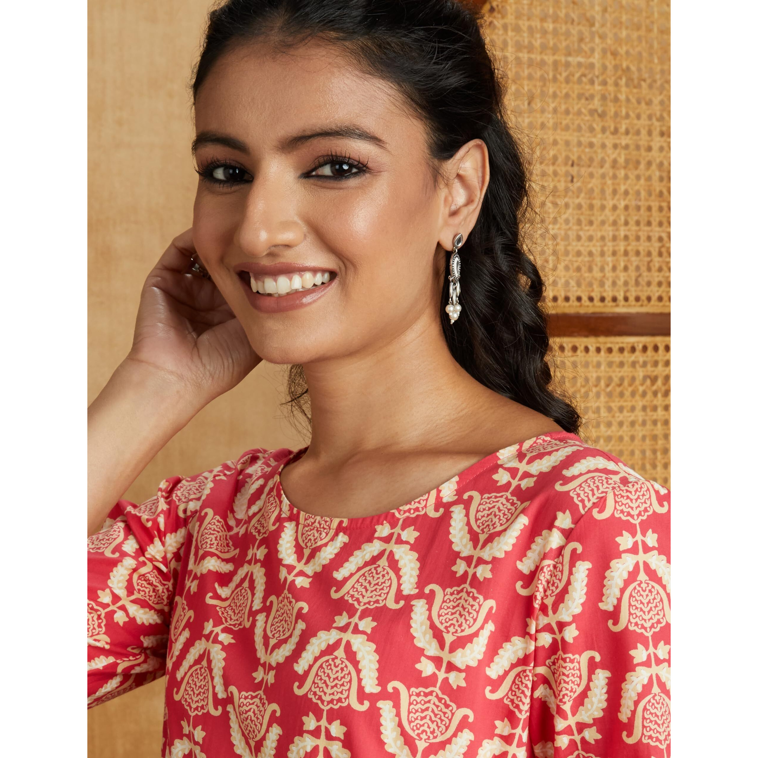 Amazon Brand - Myx Women's Cotton Regular Kurta (SS23MYX07_Pink Phool_M)