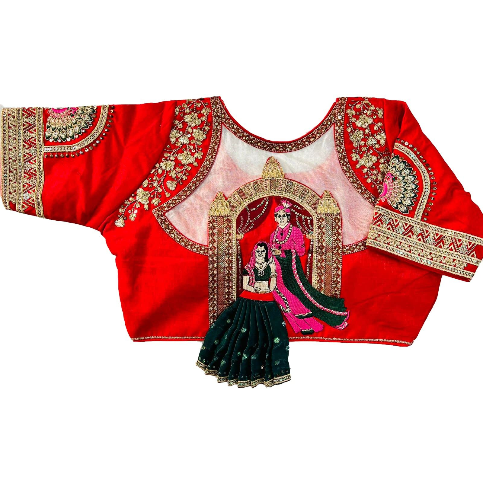Sumaira Tex Women's Heavy Milan Silk Codding Sequins Handwork and Cutwork Dolly Red Blouse(Dolly Red)