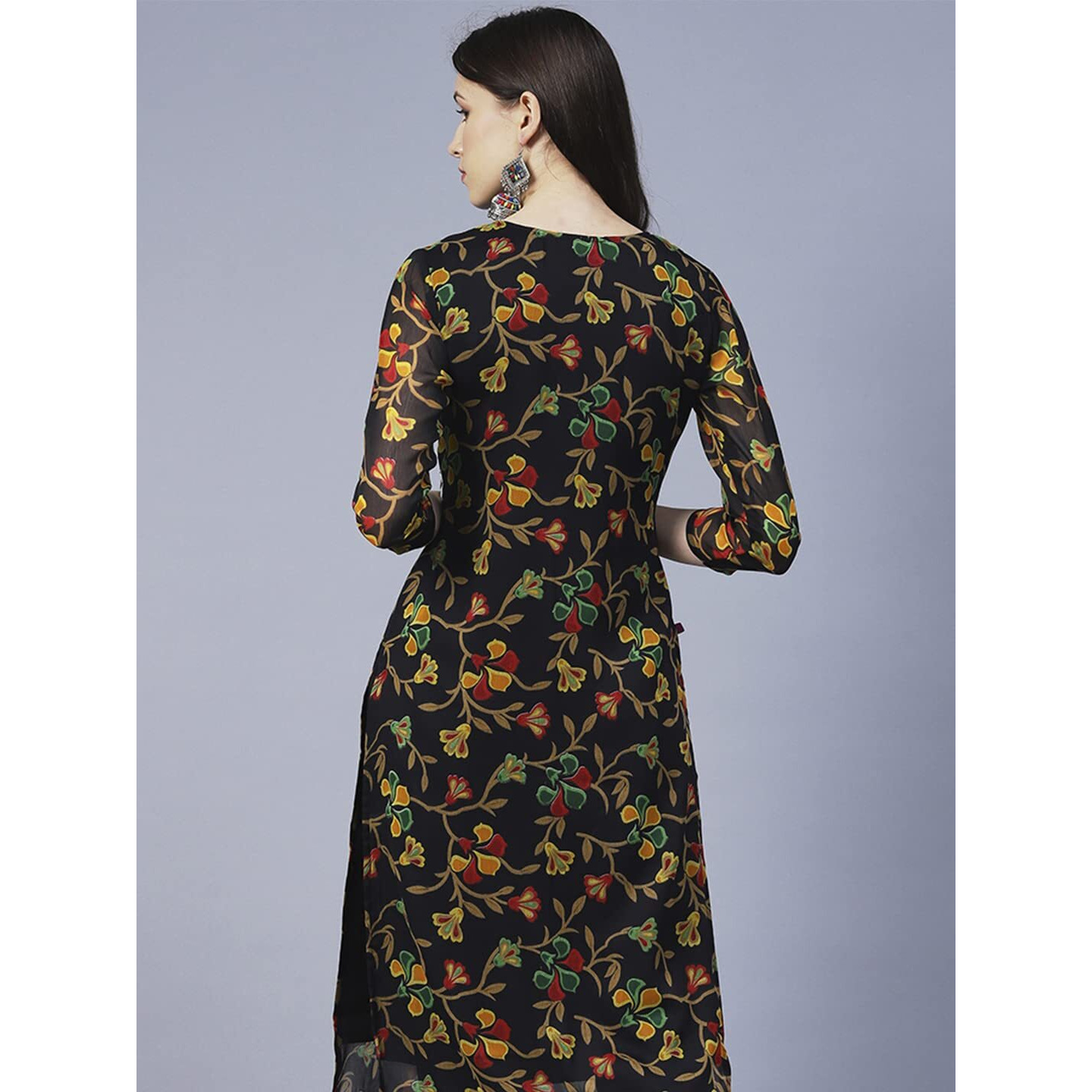 GoSriKi Women's Printed Georgette Chikankari Embroidered Kurti (Gori-Black-GS_S_Black_Small)