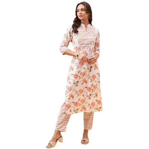 Bee M Pee Designer Women's Cotton Floral Regular for Woman Kurta Set_White_XL