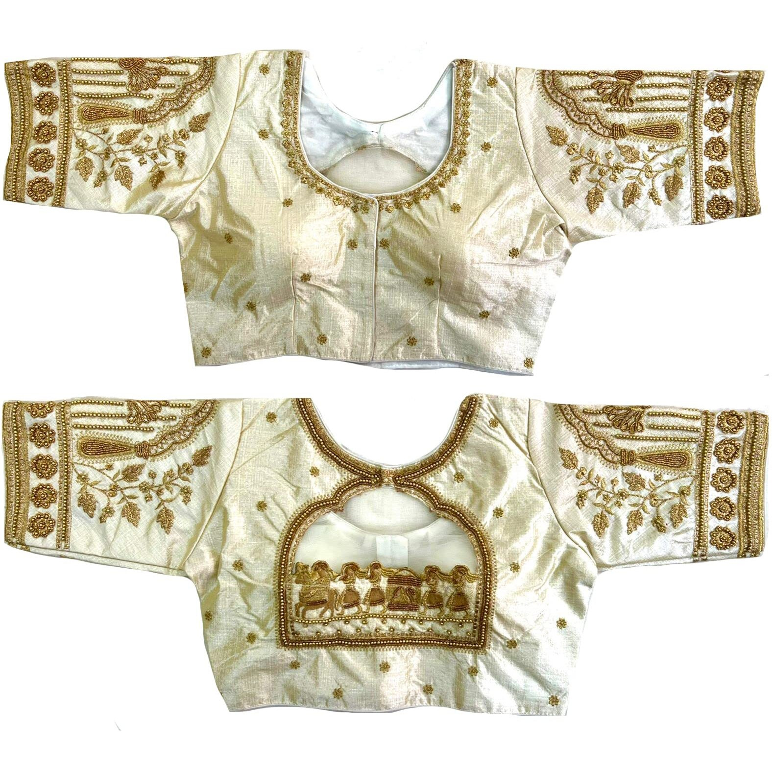 Sumaira Tex Women's Golden Zari Embroidery Work with Heavy Maggam Work White Blouse(Ruby White_38)