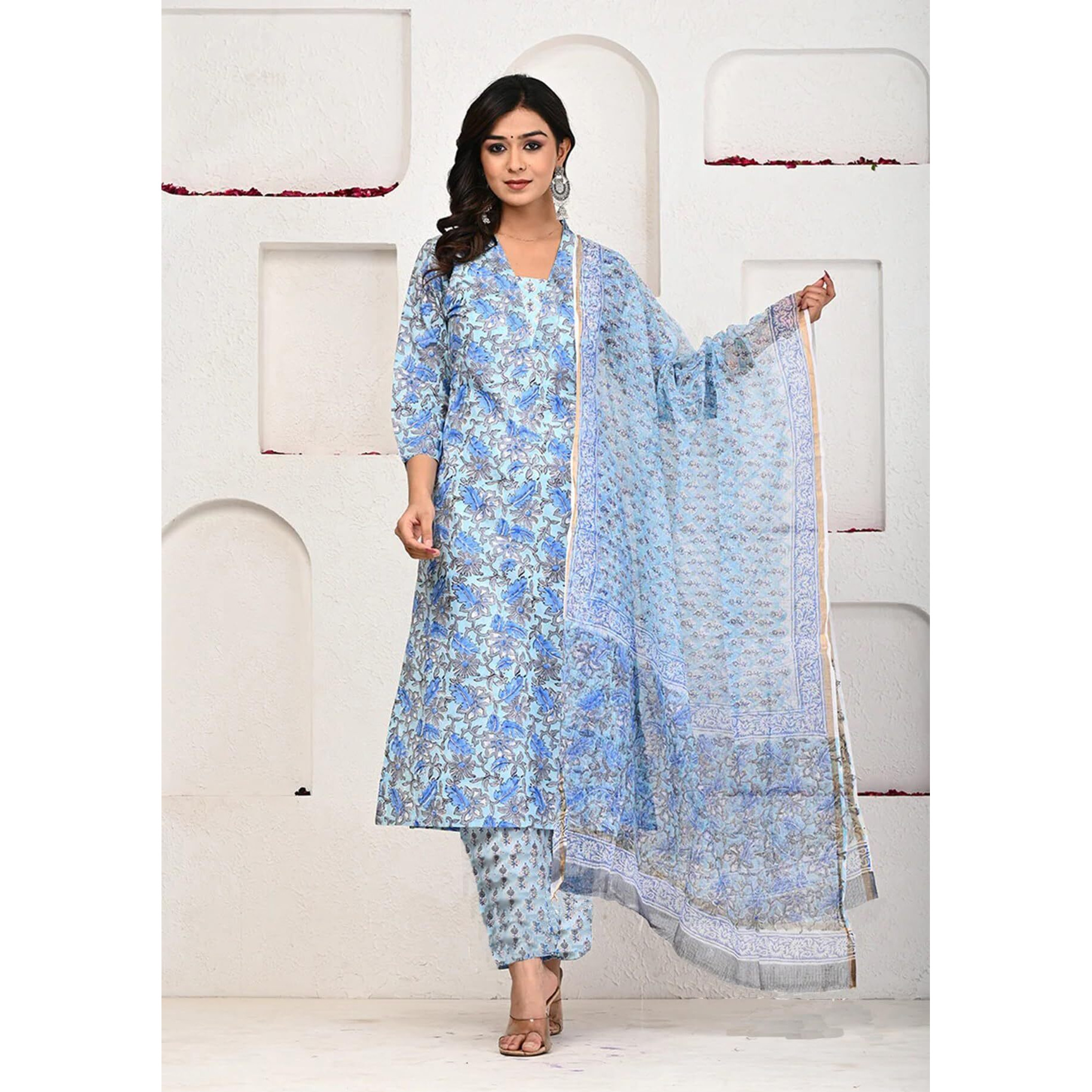 FABNEX kurta set for women | Women Kurta | Women Kurta Sets Kurtis | Women Kurta Pant Set | Women Kurta Pant Set Women Kurti Set with Pant (K-62-63) (IN, Alpha, M, Regular, Sky Blue)