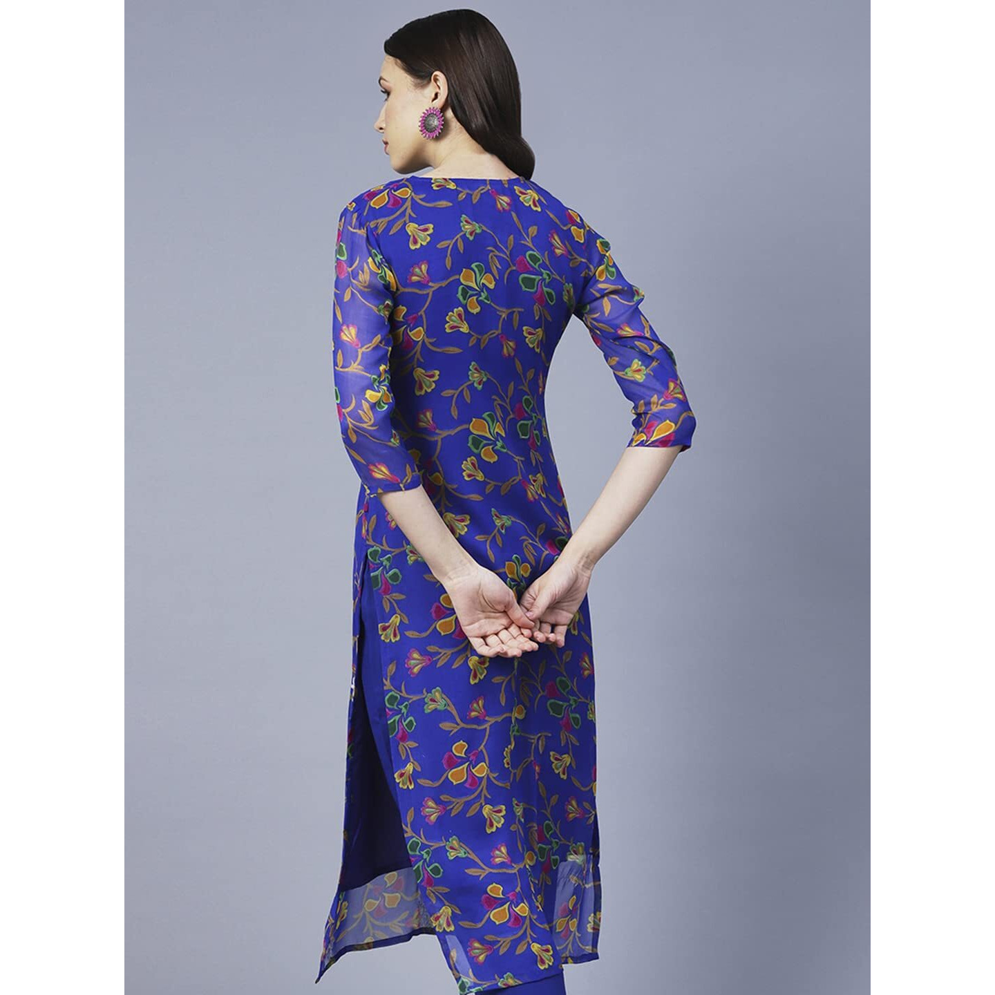 GoSriKi Women's Printed Georgette Chikankari Embroidered Kurti (Gori-Blue-GS_S_Blue_Small)