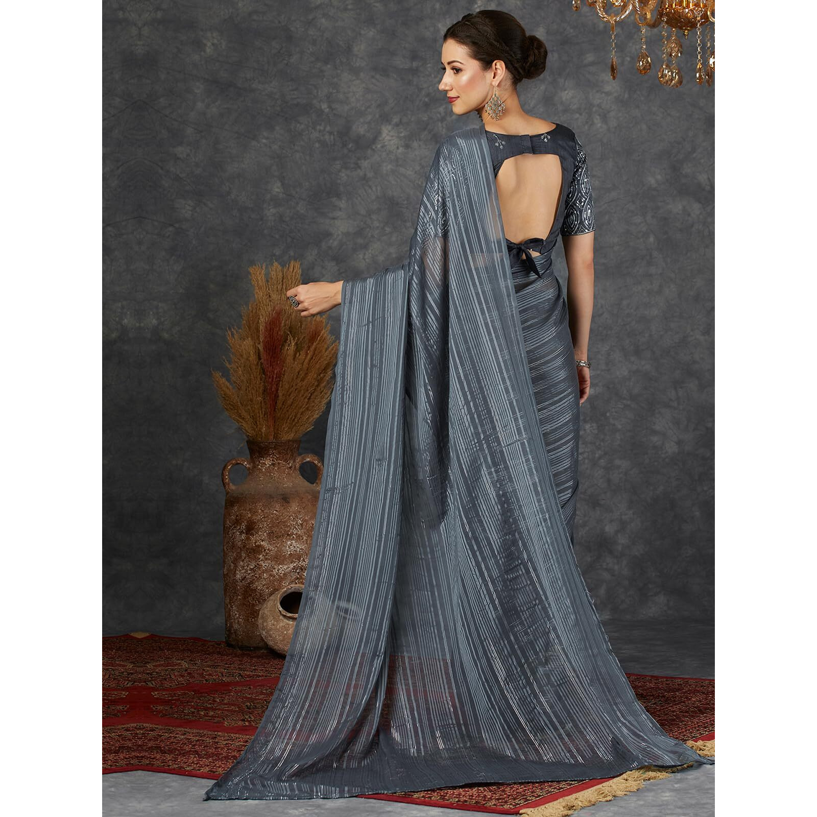 SAMAH Women's Woven Pure Georgette Saree (3781S2662N_Dark Grey)