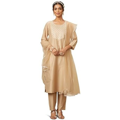 Amazon Brand - Myx Women's Rayon Salwar Suit (AW24-MYX-SKD-VN-01_Golden Beige_S)