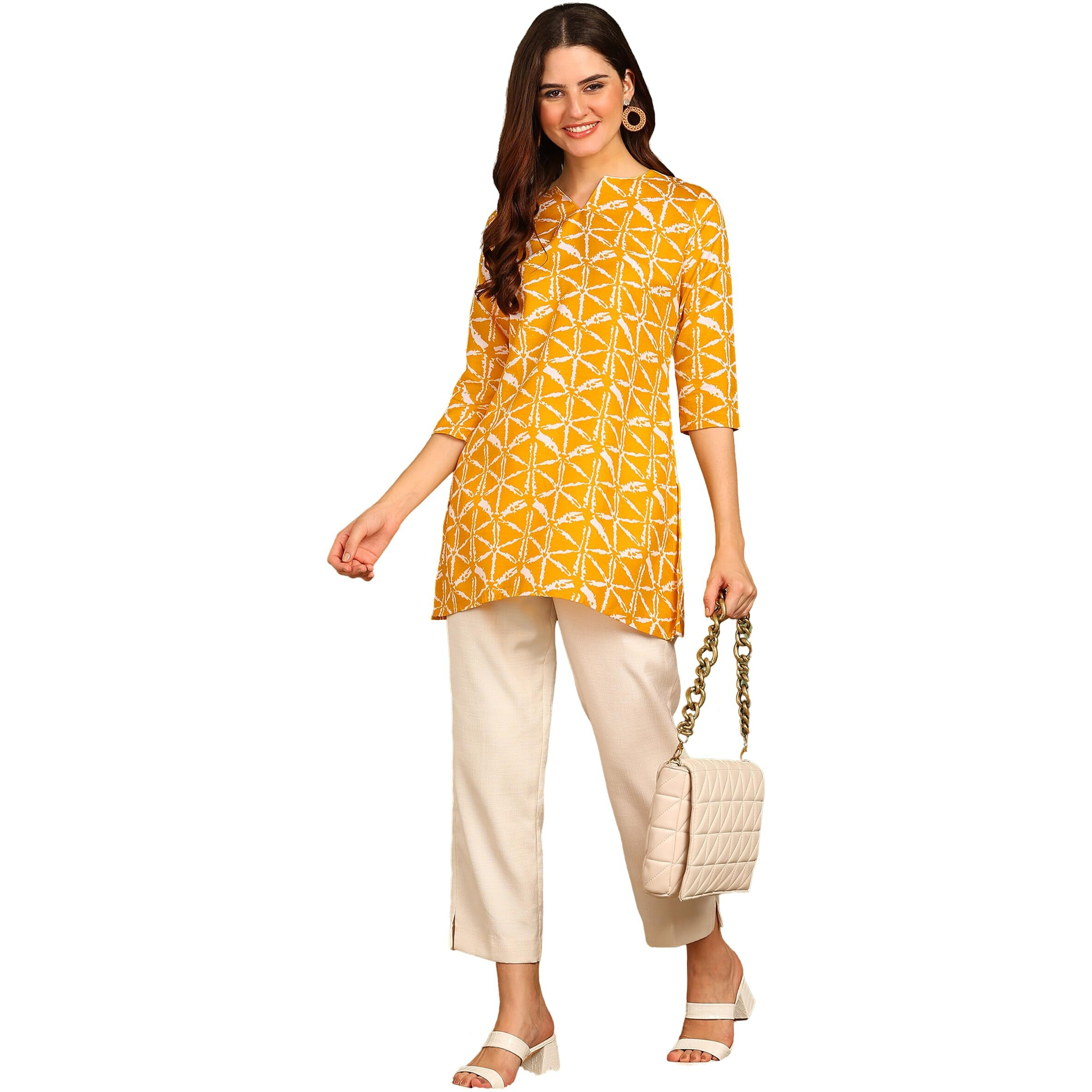 DSK Studio Poly Rayon Yellow color short kurti for women&Girls