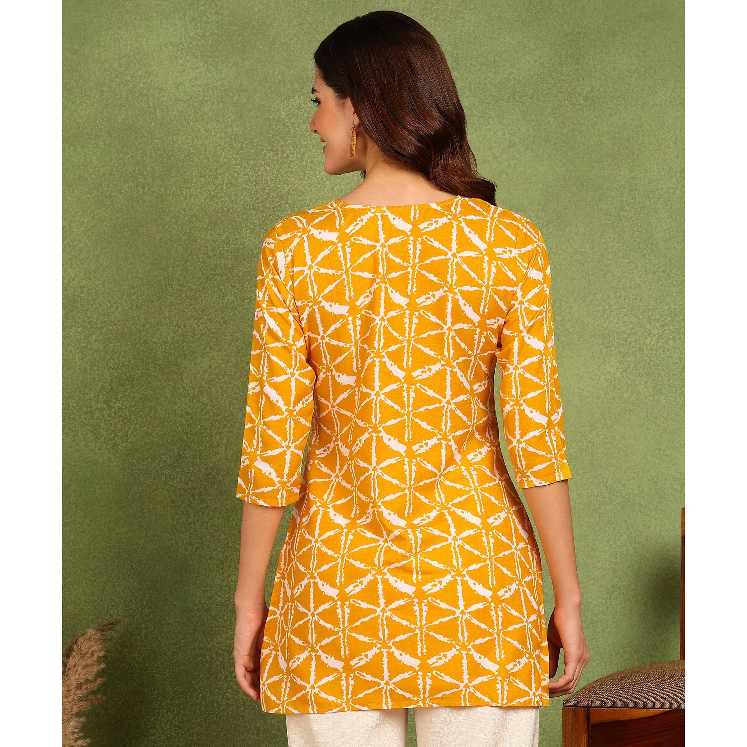 DSK Studio Poly Rayon Yellow color short kurti for women&Girls