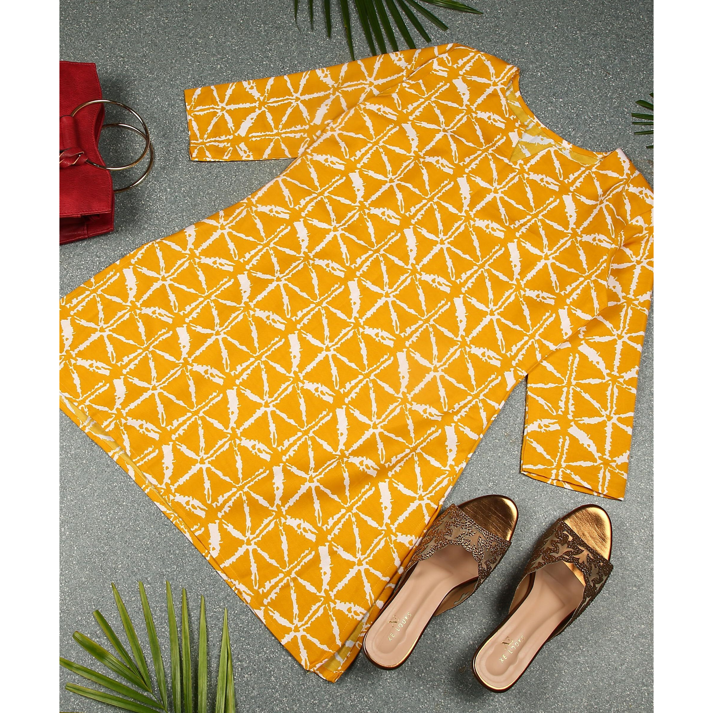 DSK Studio Poly Rayon Yellow color short kurti for women&Girls