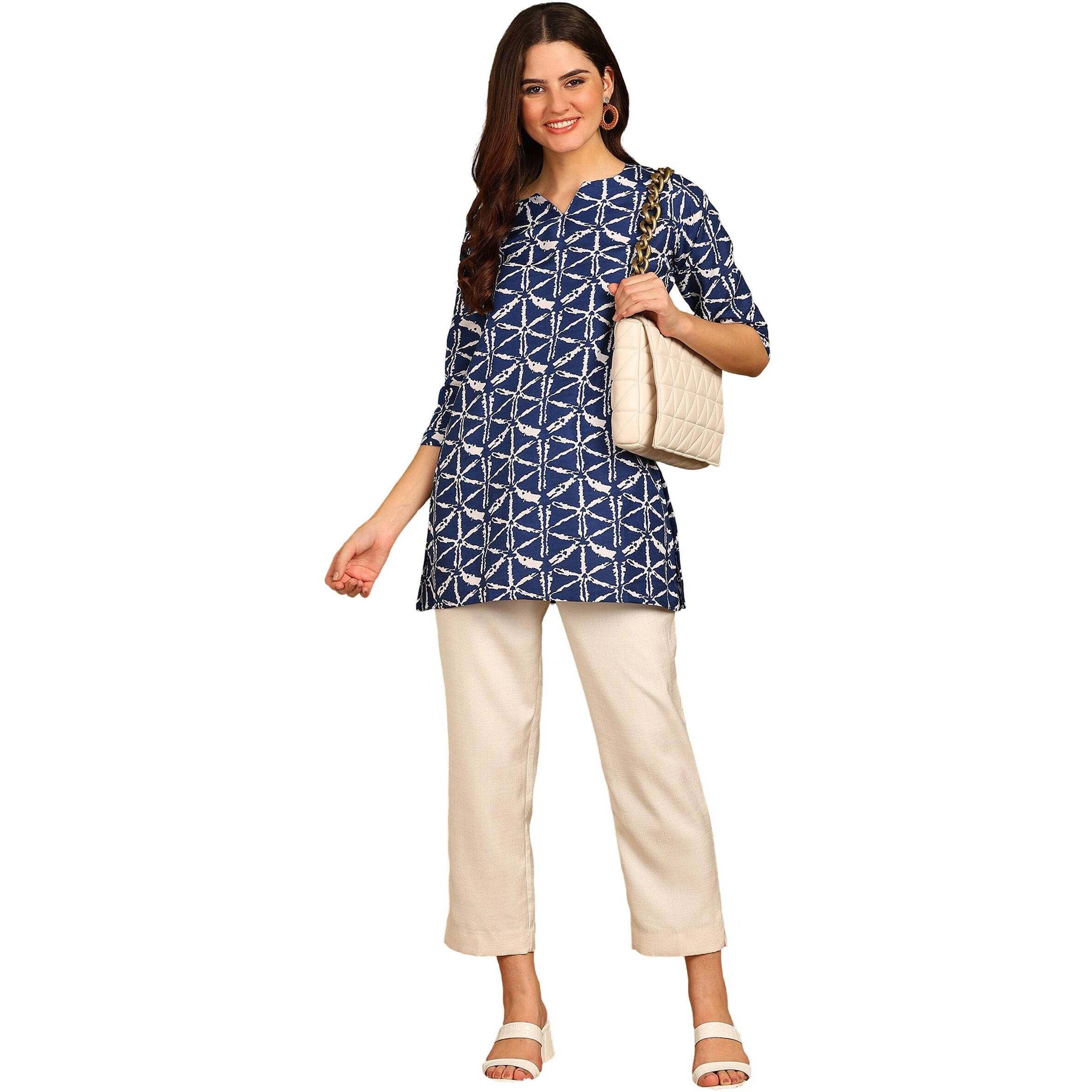 DSK Studio Poly Rayon Blue color short kurti for women&Girls(KU1009-XXL)