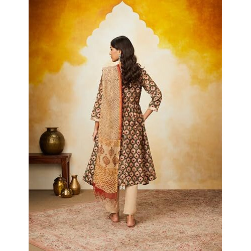 Amazon Brand - Myx Women's Silk Blend Salwar Suit (SS24-MYX-BGRU-SKD-03_Green Bagru_L)