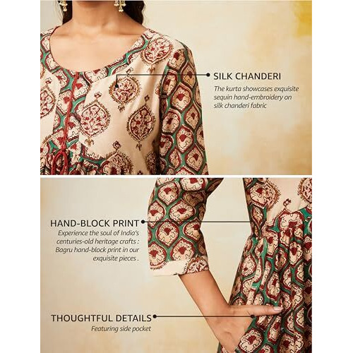 Amazon Brand - Myx Women's Silk Blend Salwar Suit (SS24-MYX-BGRU-SKD-03_Green Bagru_L)