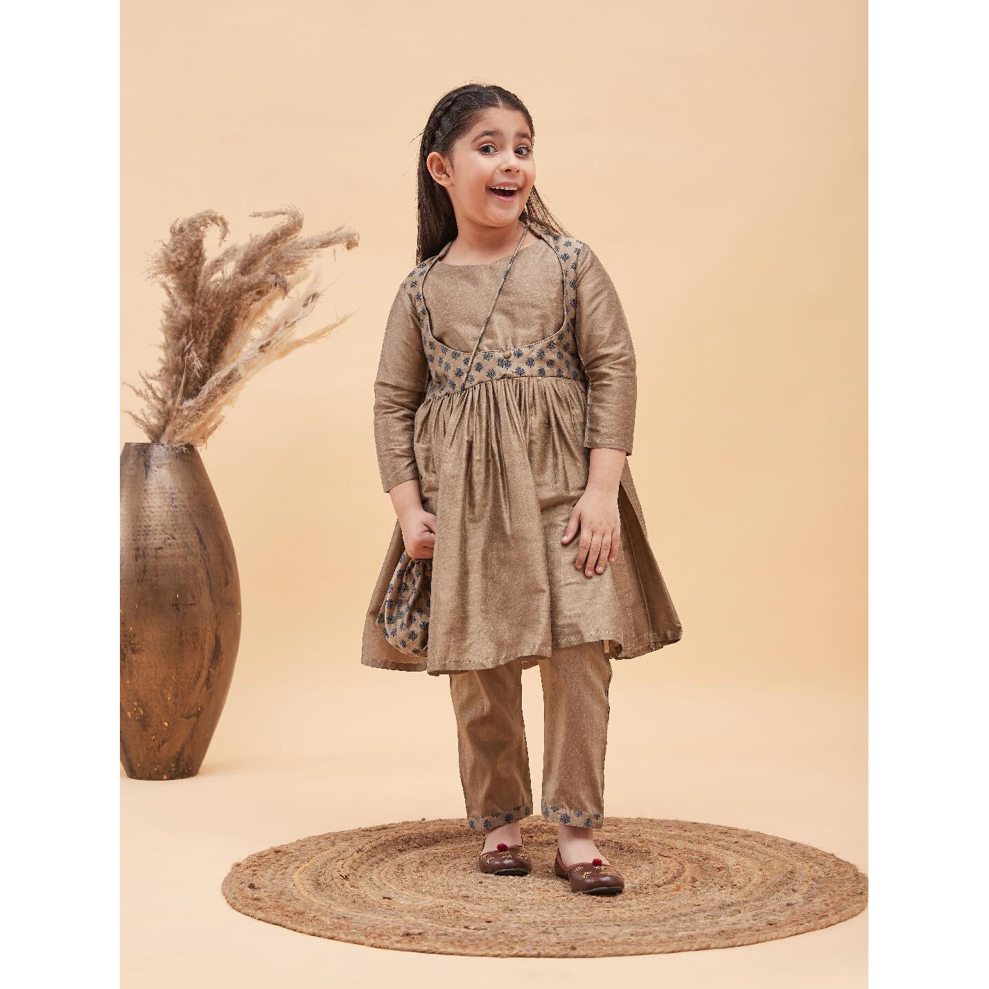 VASTRAMAY Girls' Chiku Kurta And Pant Set_VASGKP006CH_34L