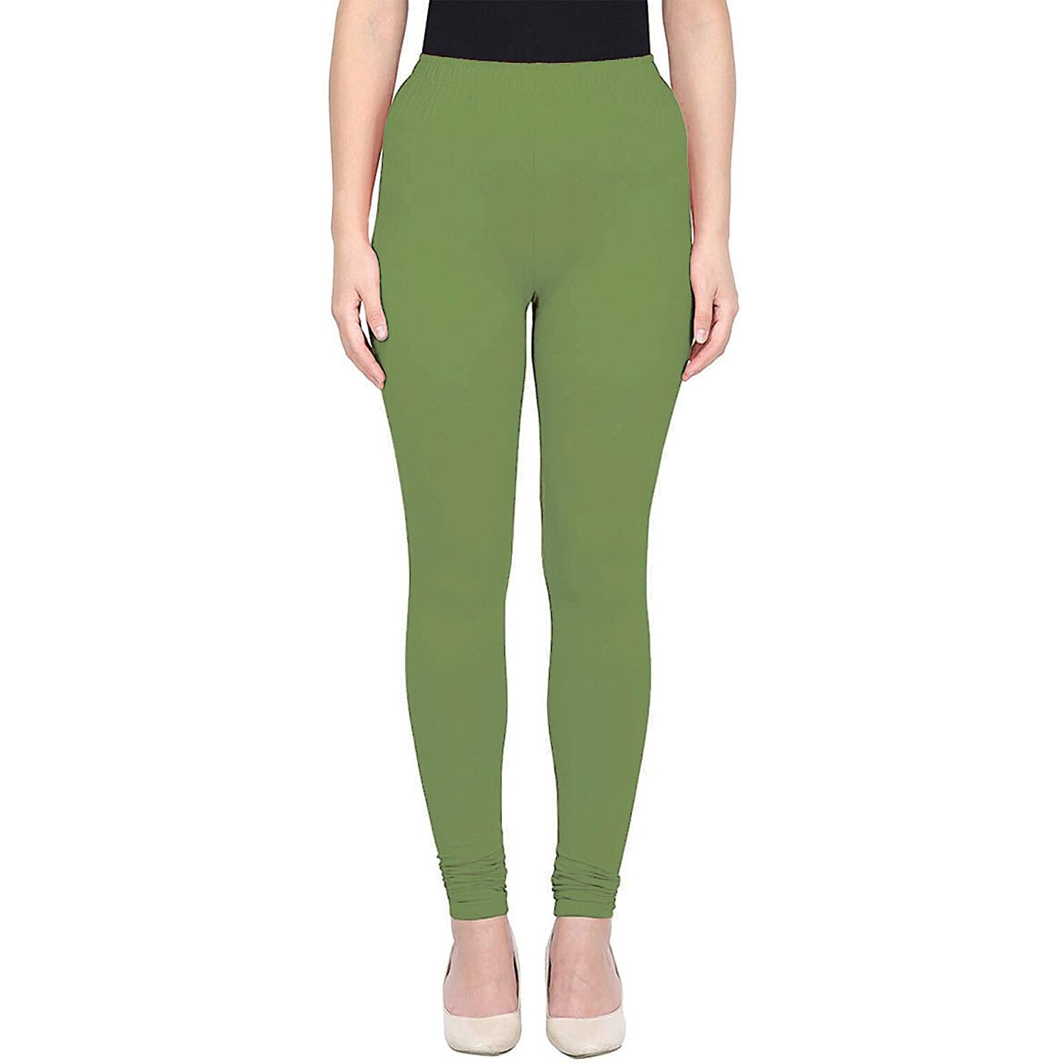 Shasmi Women's Stretch Leggings Com Chudidar Green Mahendi 26_Forest Light M
