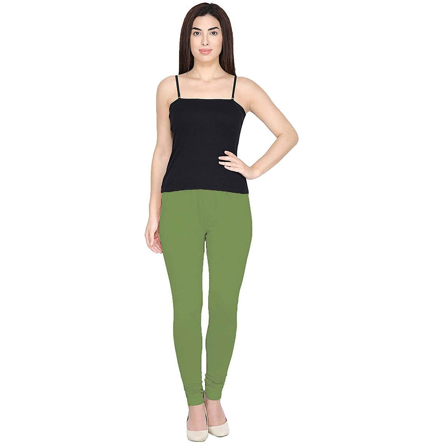 Shasmi Women's Stretch Leggings Com Chudidar Green Mahendi 26_Forest Light M