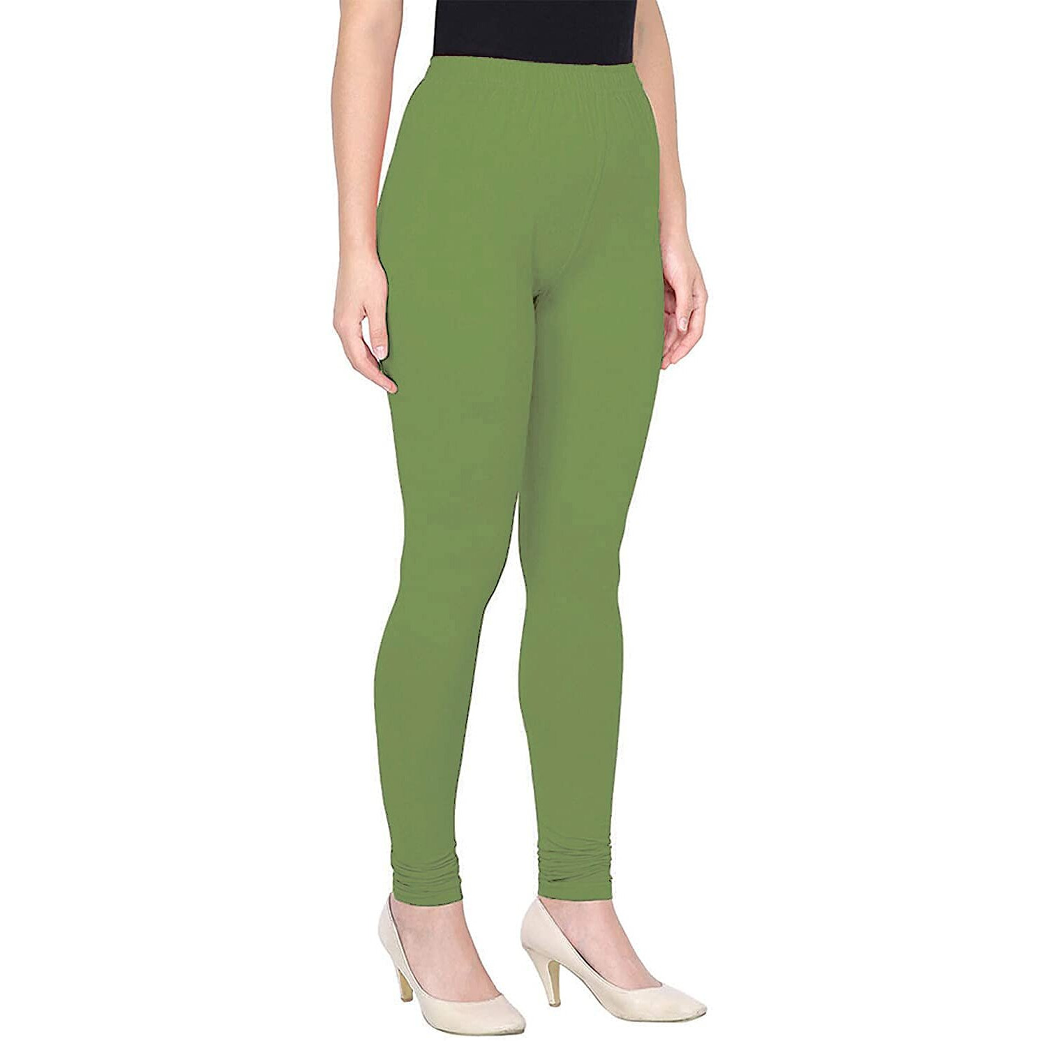 Shasmi Women's Stretch Leggings Com Chudidar Green Mahendi 26_Forest Light M