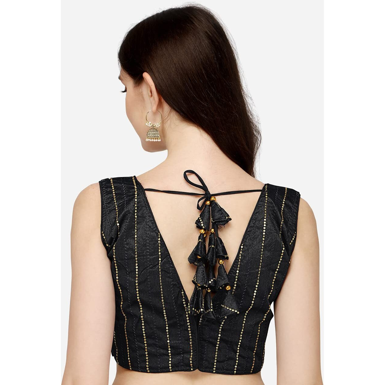 Pujia Mills Women's Silk Sequin Sleeveless Blouse (Batik Sequin Blouse_Black_38)