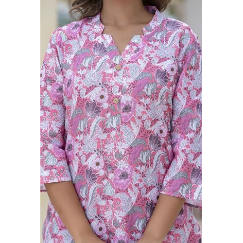 LookMark Women's Trendy Printed Cotton Blend Straight Pink Color Kurta and Palazzo Set (AZ-LM-P1-KS2075 Pink-S)