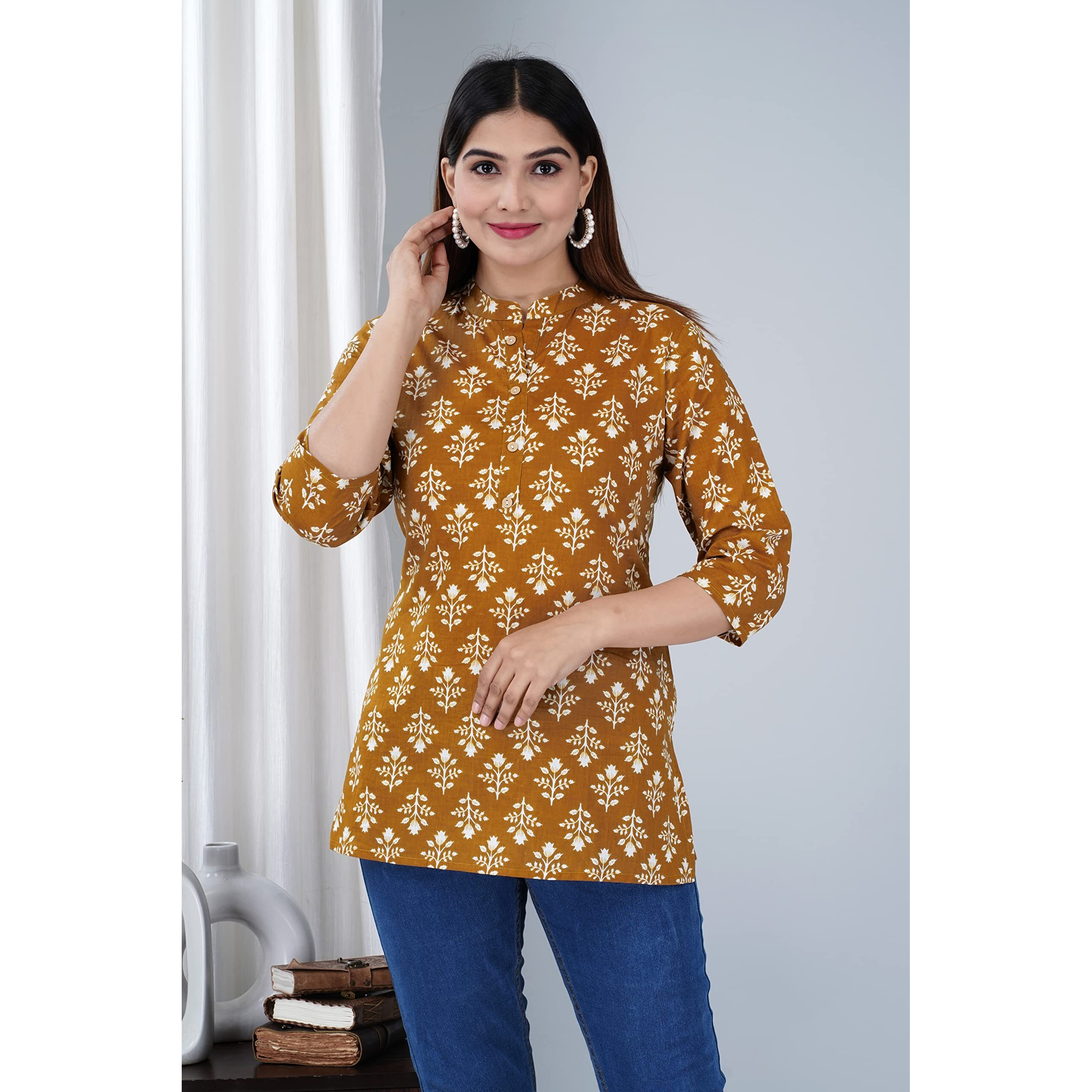 Jikonet Women's Regular Straight Short Kurti/Kurta - 517, (XXX-Large, Khaki)