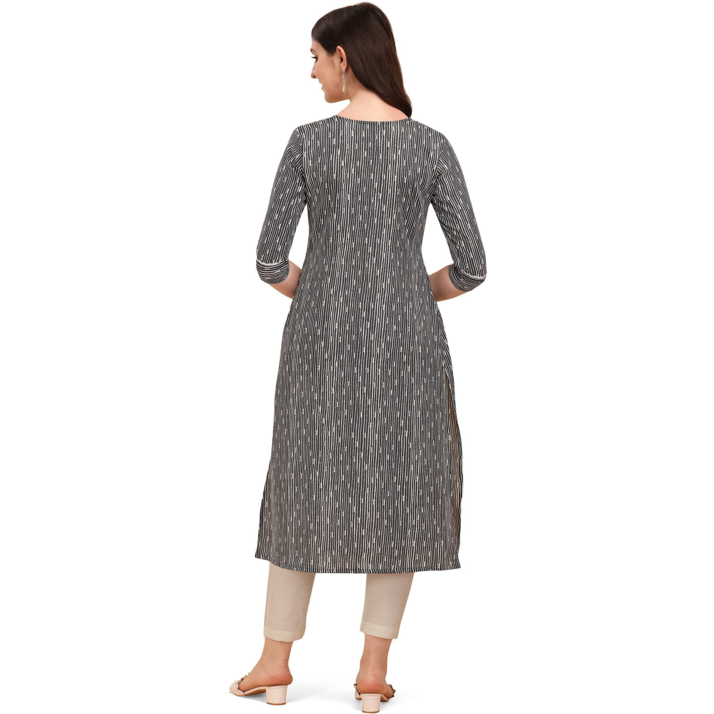 NAINVISH Women's Cotton Blend Straight Round Neck Printed Kurta with Pant (SD211_KB-S_Grey)