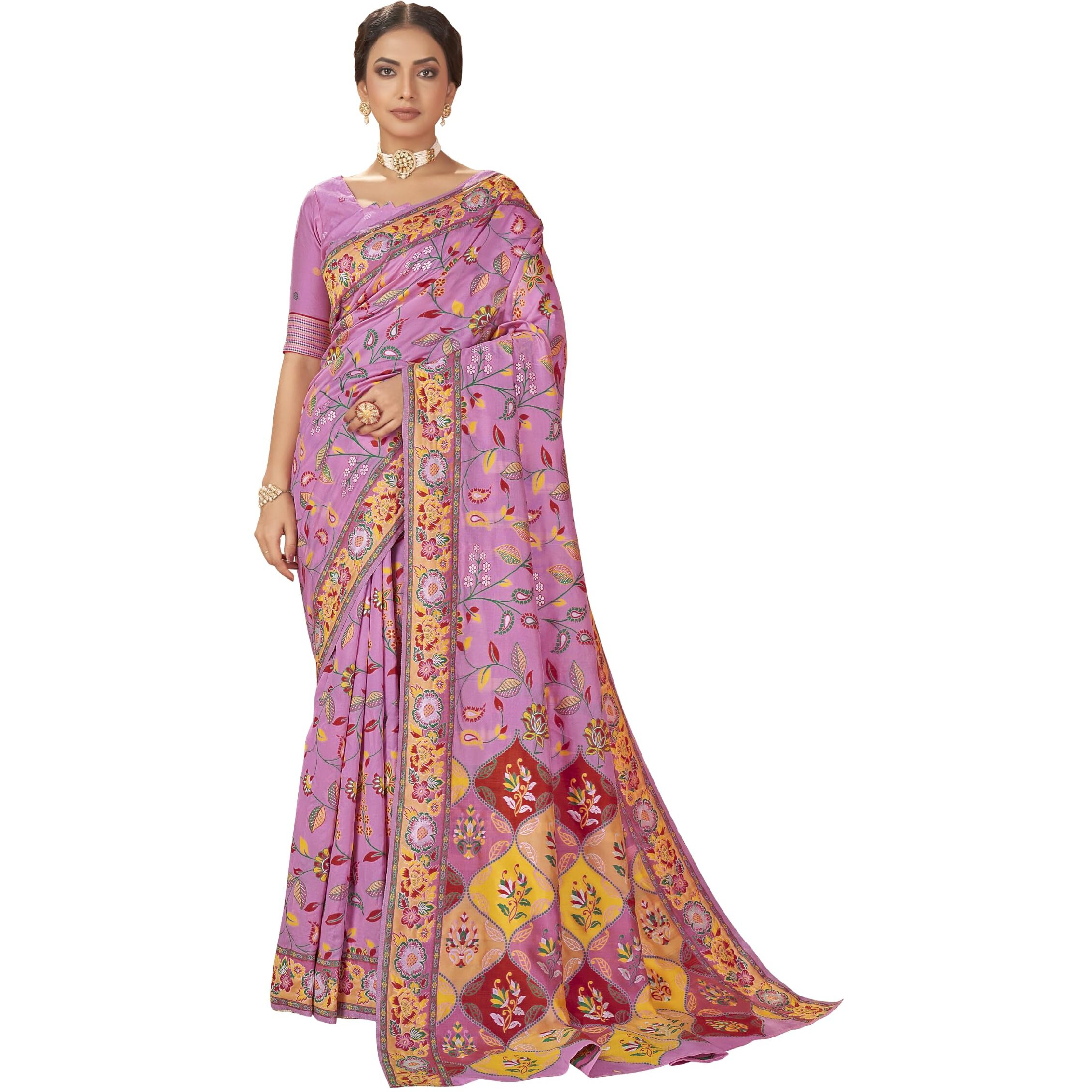 Glory Sarees Women's Kashmiri Pashmina Silk Woven Saree With Blouse Piece (Heritage_Silk112_Pink)