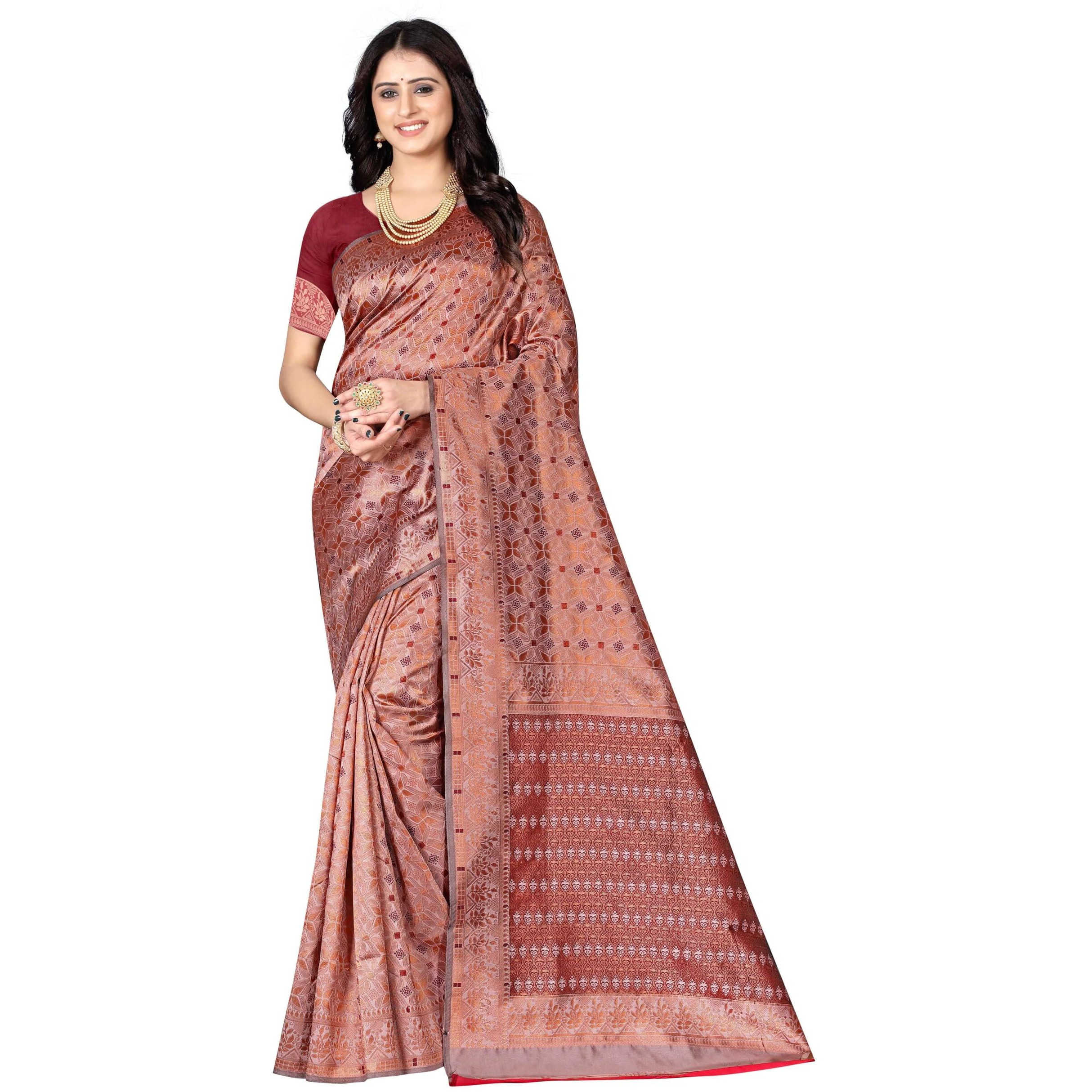 Sugathari Women's Banarasi Saree Pure Kanjivaram Silk Soft new ladies 2024 Design Wear Pattu Sarees Latest Cotton Party Sari collections With Blouse Piece for Wedding sadi (PARI-183-BABY-PINK)