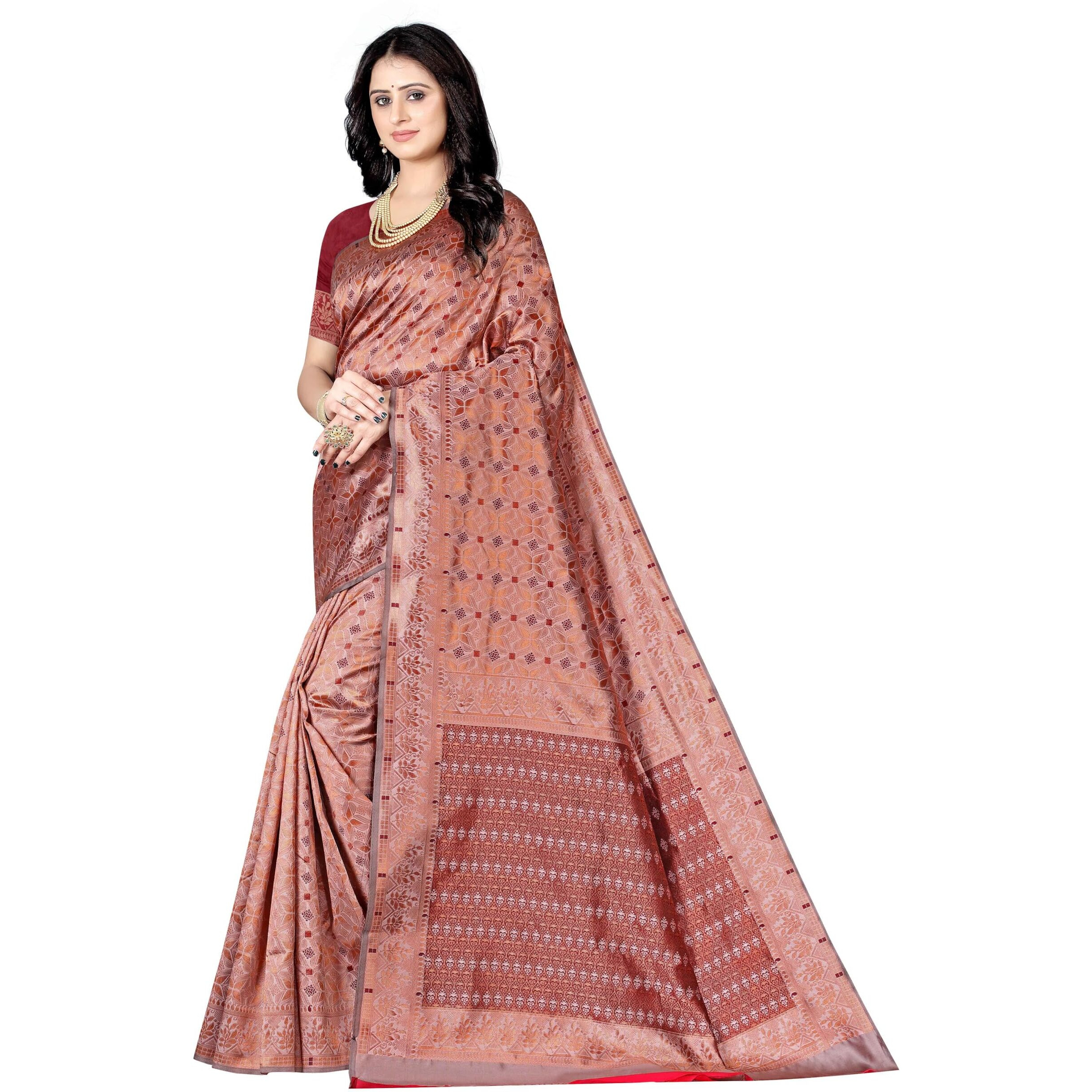 Sugathari Women's Banarasi Saree Pure Kanjivaram Silk Soft new ladies 2024 Design Wear Pattu Sarees Latest Cotton Party Sari collections With Blouse Piece for Wedding sadi (PARI-183-BABY-PINK)