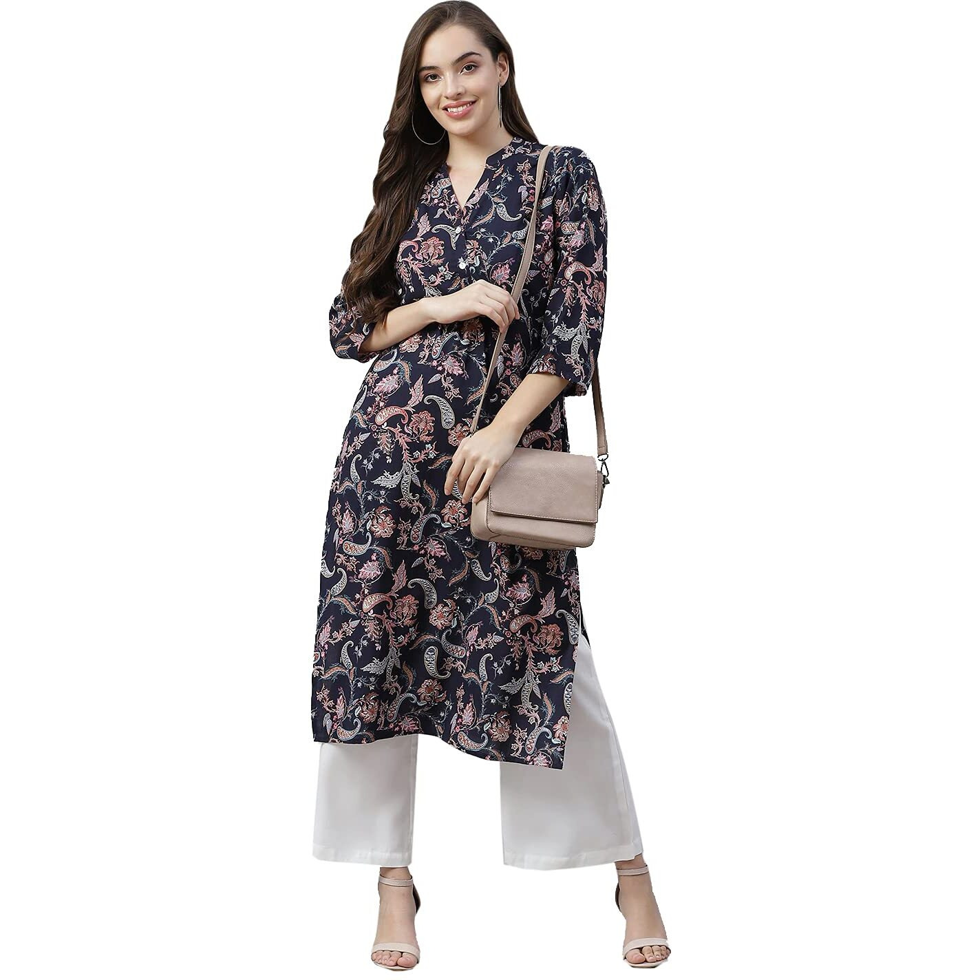 Divena Blue Printed Rayon Straight Kurti