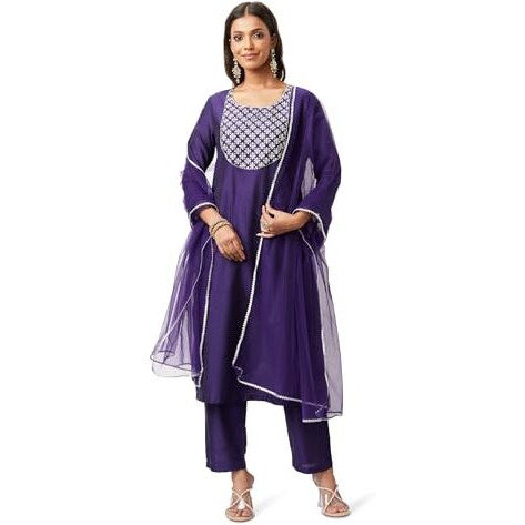 Amazon Brand - Myx Women's Rayon Salwar Suit (AW24-MYX-SKD-VN-01_Deep Purple_L)