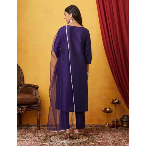 Amazon Brand - Myx Women's Rayon Salwar Suit (AW24-MYX-SKD-VN-01_Deep Purple_L)