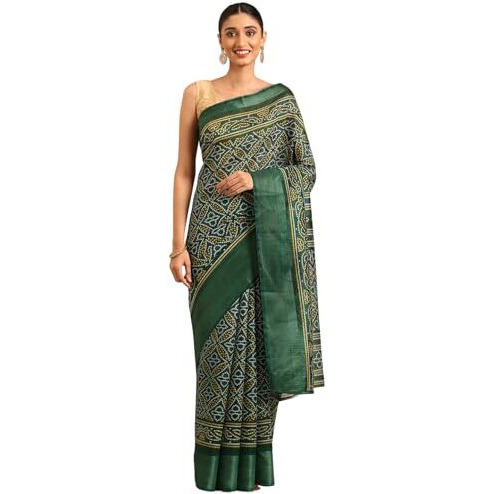 Shiv Textiles Poly Cotton Batik Floral Print Saree For Women With Unstitched Blouse (ST-10717-GREEN)