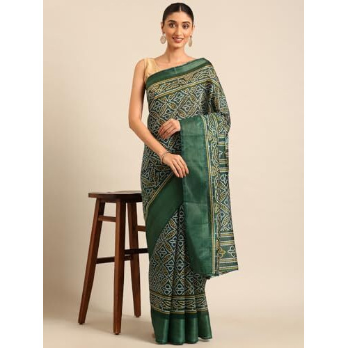Shiv Textiles Poly Cotton Batik Floral Print Saree For Women With Unstitched Blouse (ST-10717-GREEN)