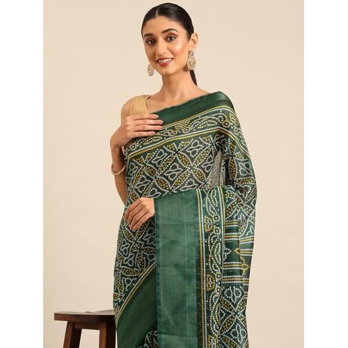Shiv Textiles Poly Cotton Batik Floral Print Saree For Women With Unstitched Blouse (ST-10717-GREEN)