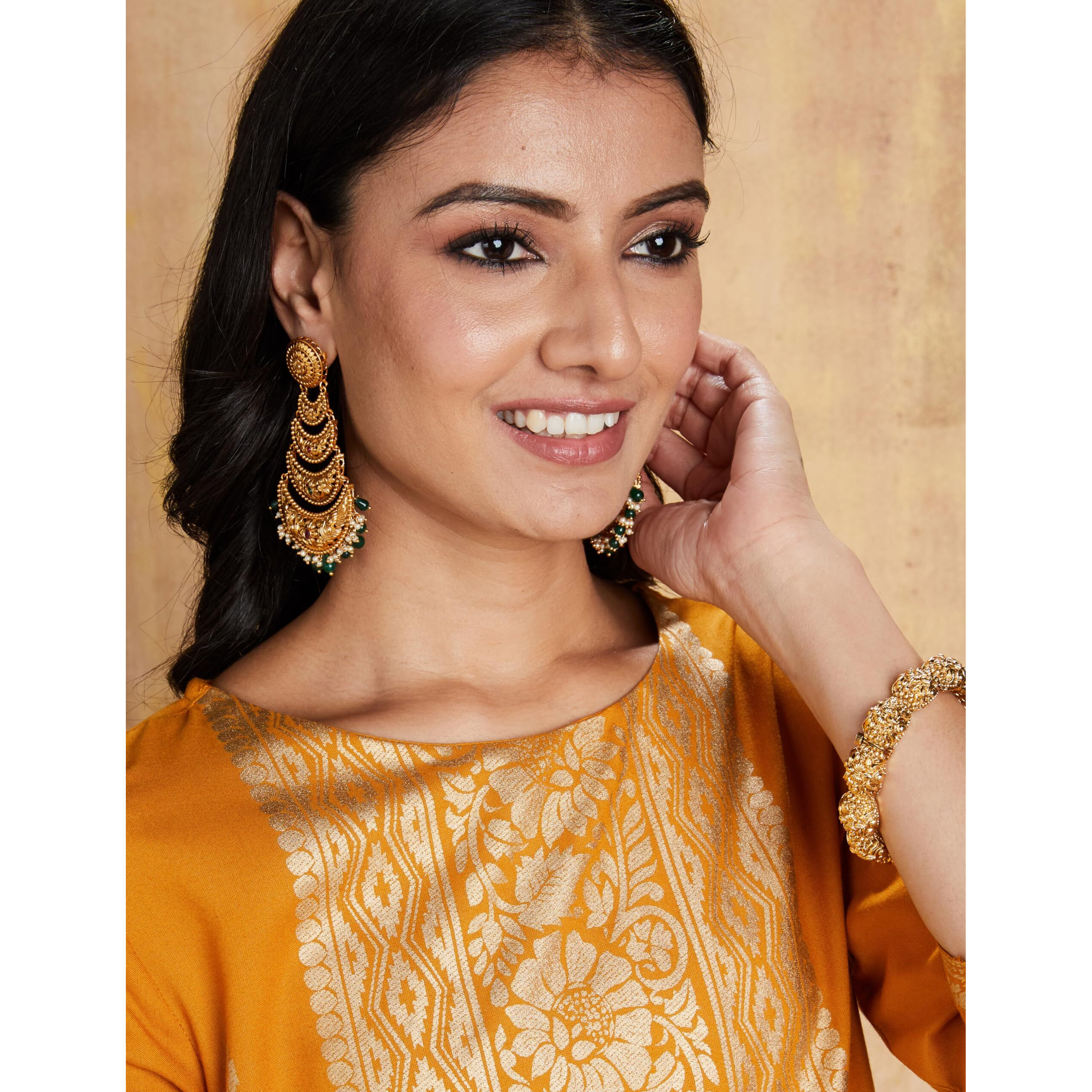 Amazon Brand - Myx Women's Rayon Regular Kurta (MYX-AW23-KU-05_Ochre_XL)