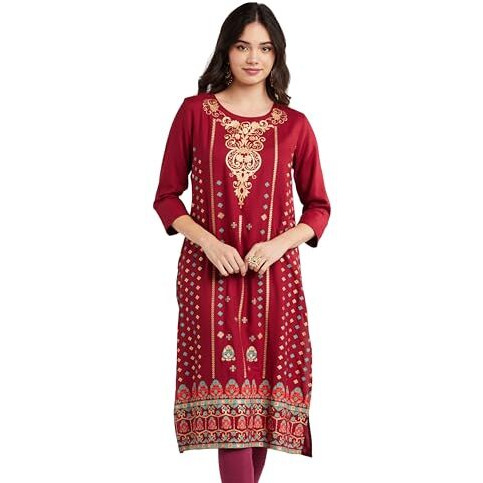 Amazon Brand - Myx Women's Rayon Regular Kurta (MYX-AW23-KU-06_Maroon_L)
