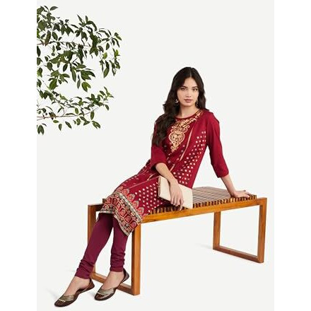 Amazon Brand - Myx Women's Rayon Regular Kurta (MYX-AW23-KU-06_Maroon_L)