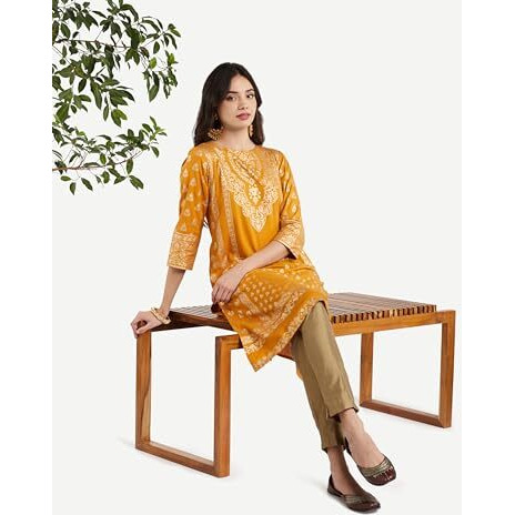 Amazon Brand - Myx Women's Rayon Regular Kurta (MYX-AW23-KU-08_Daffodil Yellow_M)
