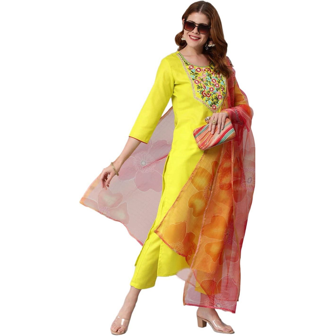 GoSriKi Women's Cotton Blend Solid Straight Kurta with Pant & with Dupatta (Chora WP_Light Mehandi_M-GS_Light Mehandi_Medium)