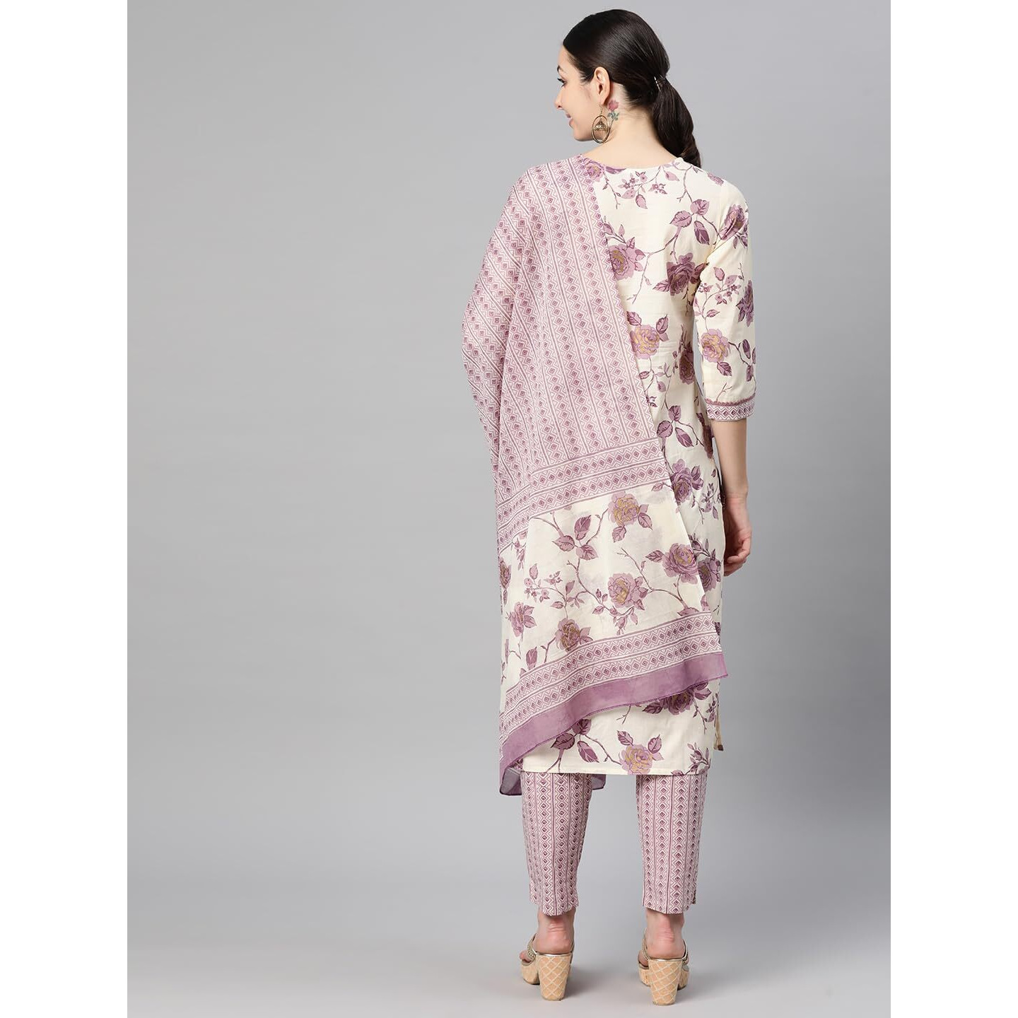 Vbuyz Women's Floral printed Straight Cotton Purple Stitched Kurta Pant With Dupatta | Straight Kurta Pant Dupatta | Kurta Set with Dupatta for Women | Suit Set | Ethnic Set | Printed Kurta Set
