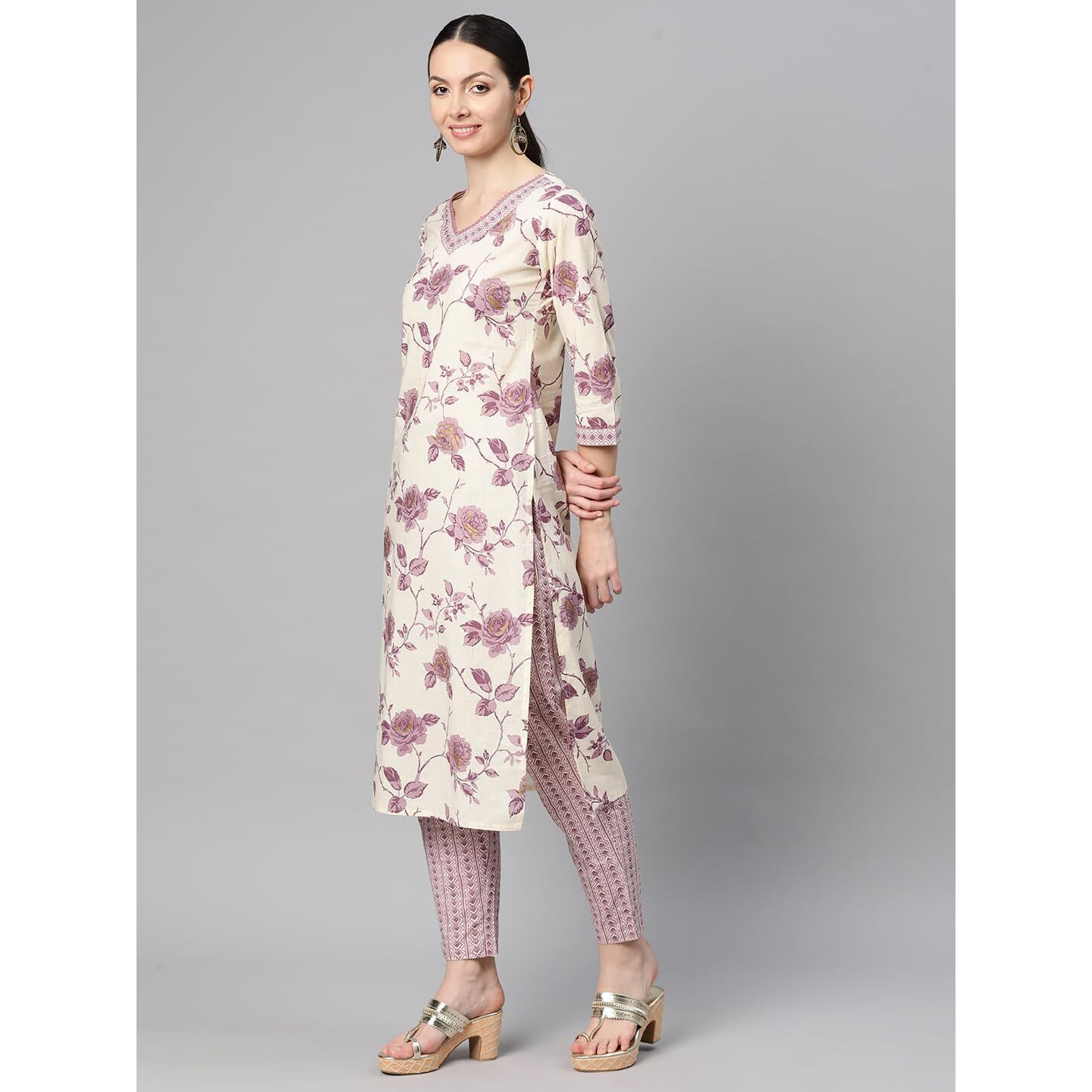 Vbuyz Women's Floral printed Straight Cotton Purple Stitched Kurta Pant With Dupatta | Straight Kurta Pant Dupatta | Kurta Set with Dupatta for Women | Suit Set | Ethnic Set | Printed Kurta Set