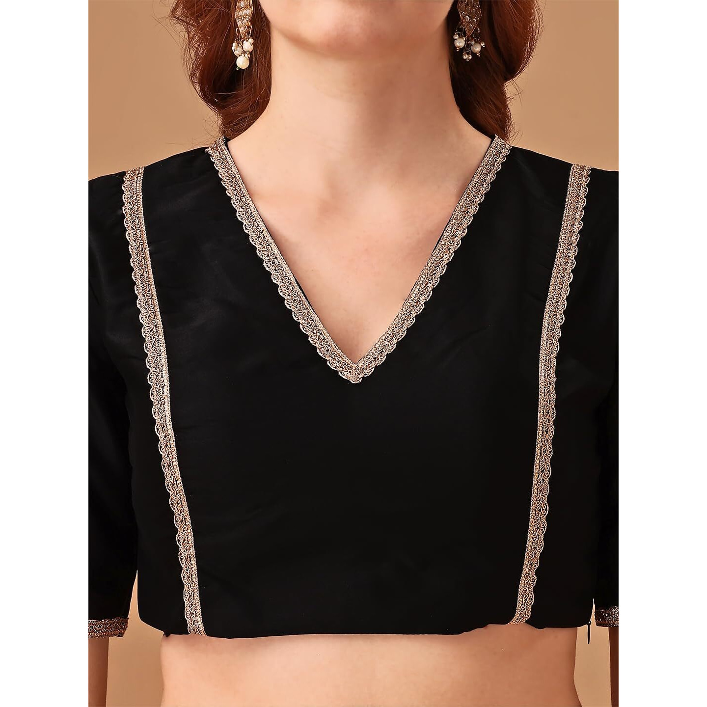 Womanista Women's Taffeta Solid Short Sleeve Regular Fit Blouse (BL_60_Black Medium)